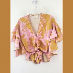 Eugenia Fernandez Ruffle Tie Front Print Top